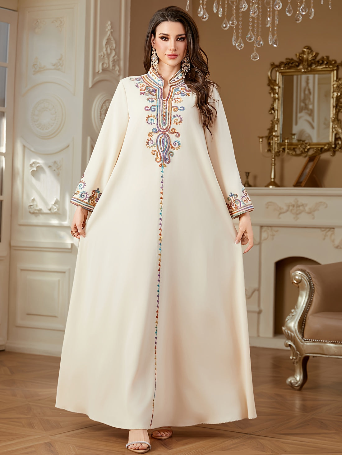 Women'S Elegant Ramadan Kaftan Dress - Long Sleeve, V-Neck,women fashion'/ MH