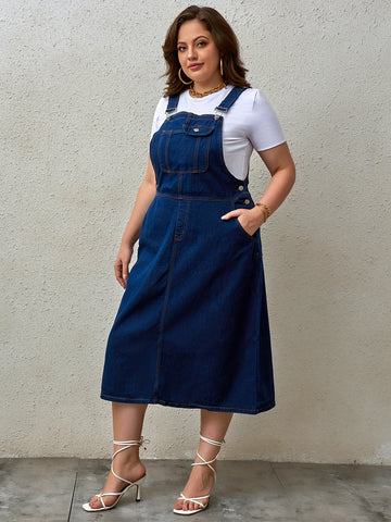 Plus-size denim dress with one-piece straps