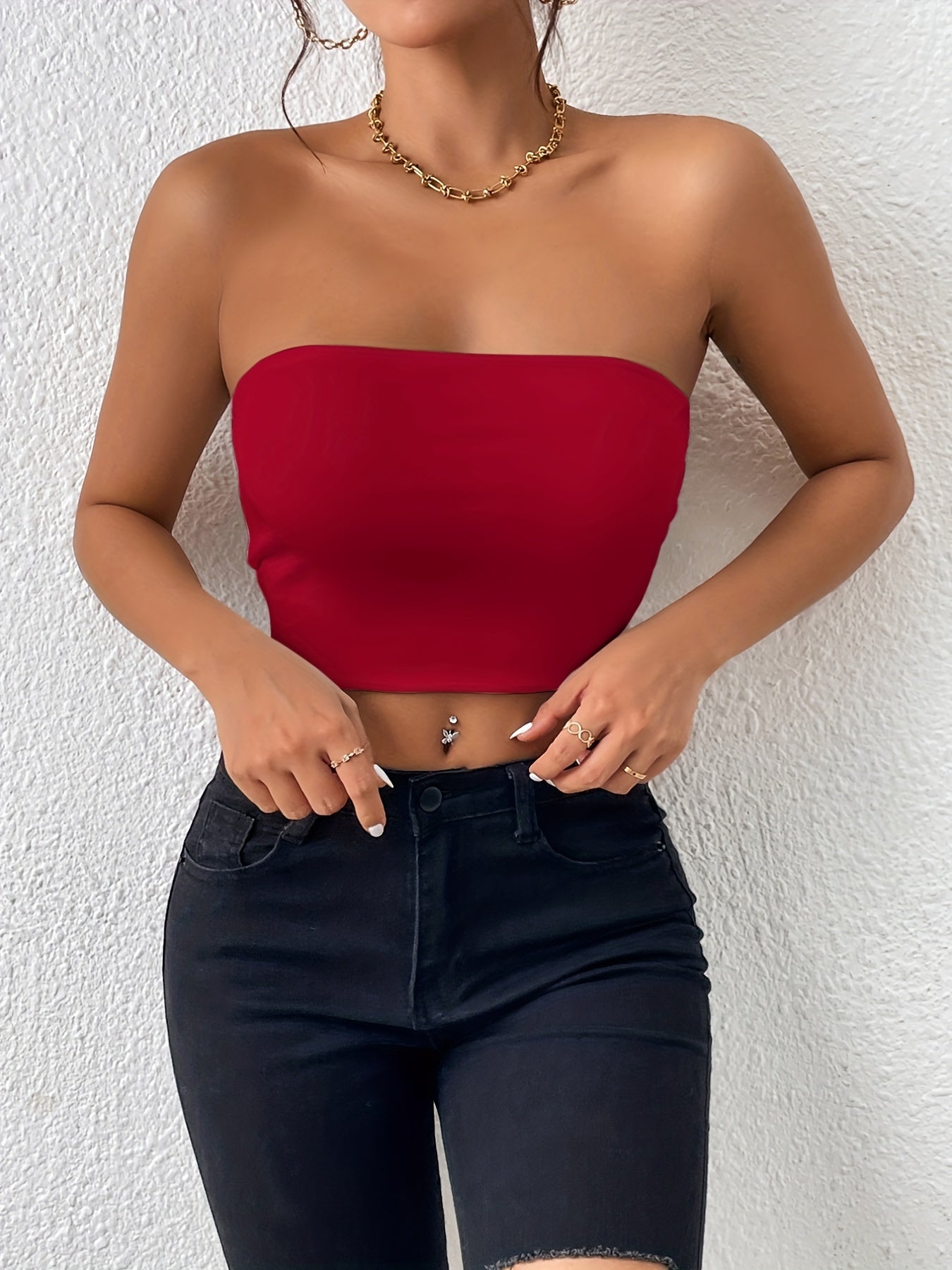 Sexy Bodycon Crop Tube Top, Solid Stretchy Tube Top,
