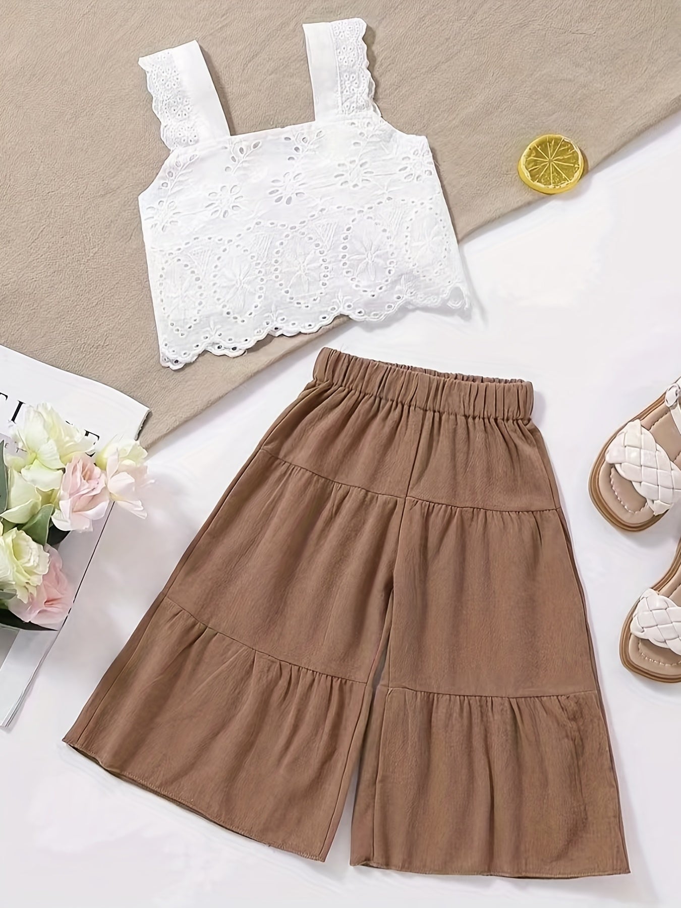 Adorable 2-Piece Outfit for Baby Girls: Comfy Cotton Cami Crop Top & Pants Set!