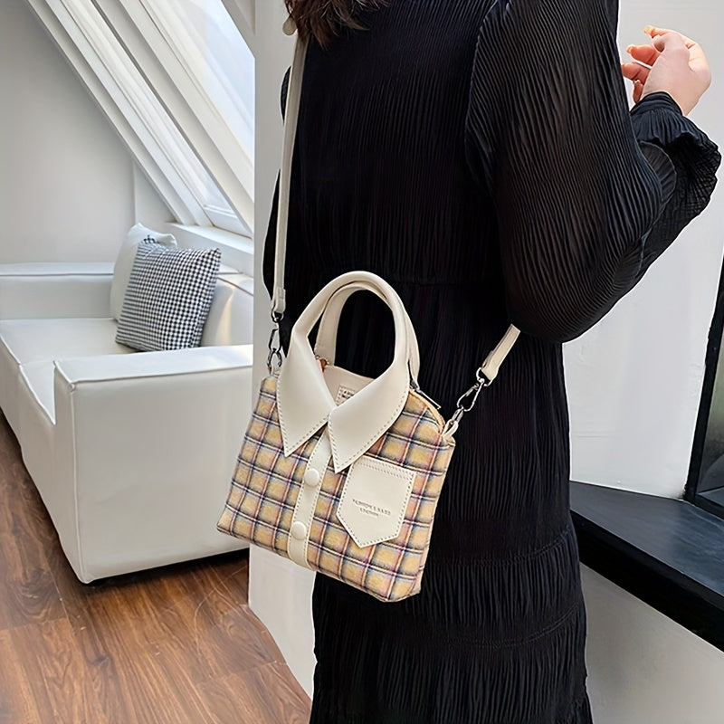 Plaid Shirt Shaped Handbags, Niche Design Crossbody Bag, Top Handle Canvas Satchel Purse