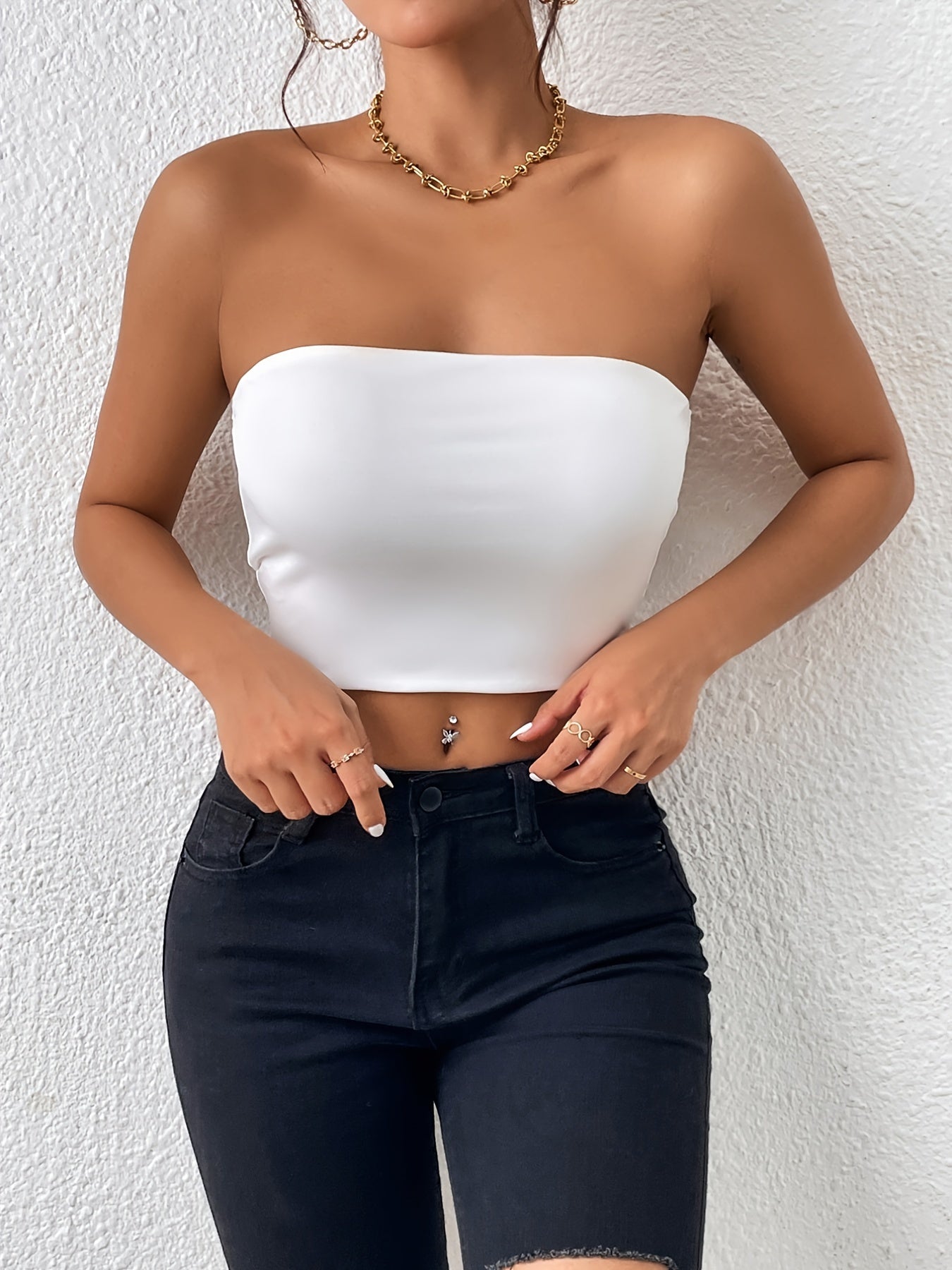Sexy Bodycon Crop Tube Top, Solid Stretchy Tube Top,