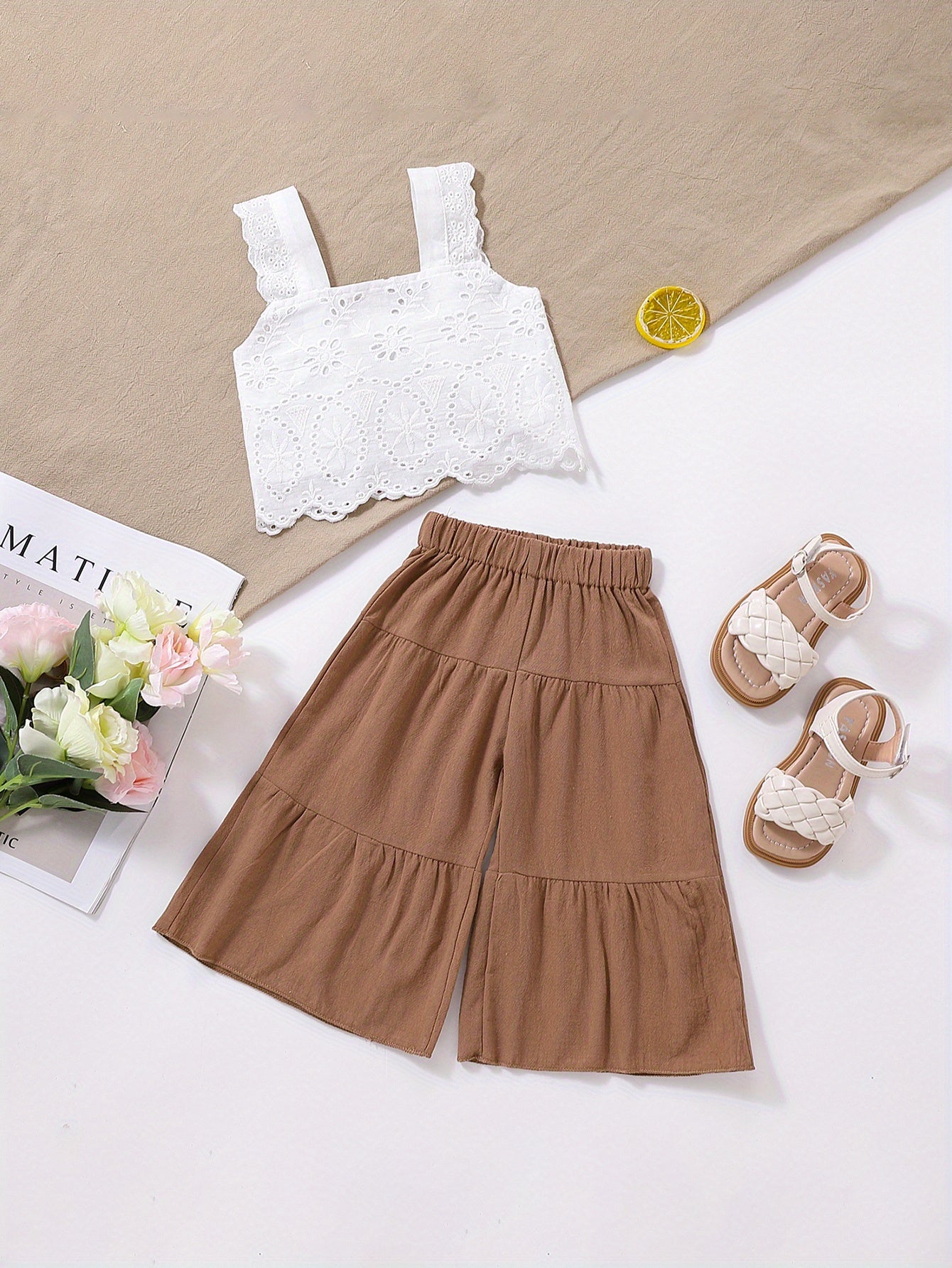 Adorable 2-Piece Outfit for Baby Girls: Comfy Cotton Cami Crop Top & Pants Set!