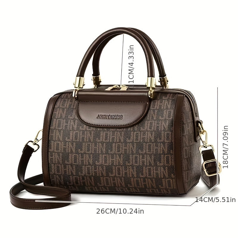 [Designer Boston Handbag] Large Capacity Designer-Inspired Boston Handbag for Women - Polyester Lined Shoulder Bag with Zipper Closure, Painted Edges, Fashionable Versatile Crossbody Purse