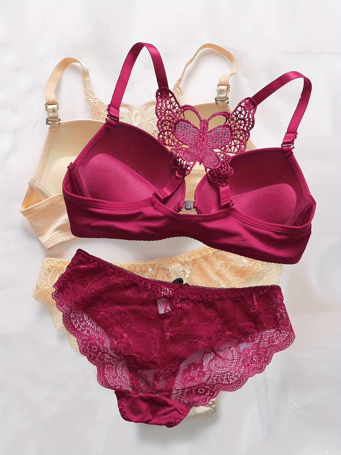 2sets Contrast Lace Underwire Bra & Panty, /MH