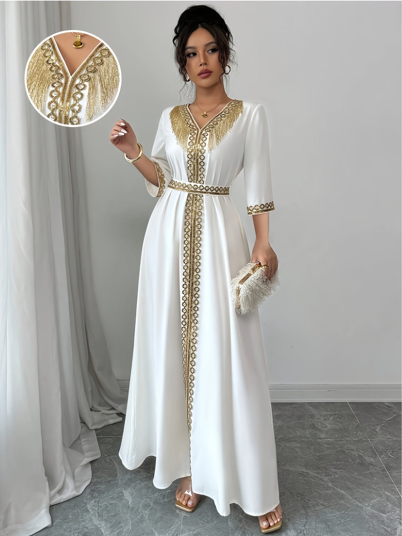 Yuhongfei Directional YY0309072 Mid-Sleeve Maxi Dress