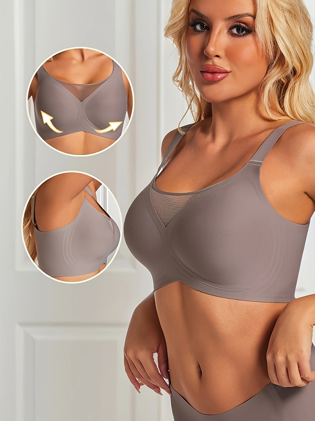 Women'S Seamless V-Neck Bra with Jelly Gel Support - Wireless, Full Coverage, No Underwire, Medium Support, Breathable Mesh, Plus Size, White, Everyday Comfort, Comfortable Undergarment, Women'S Lingerie, Seamless Design, Sof