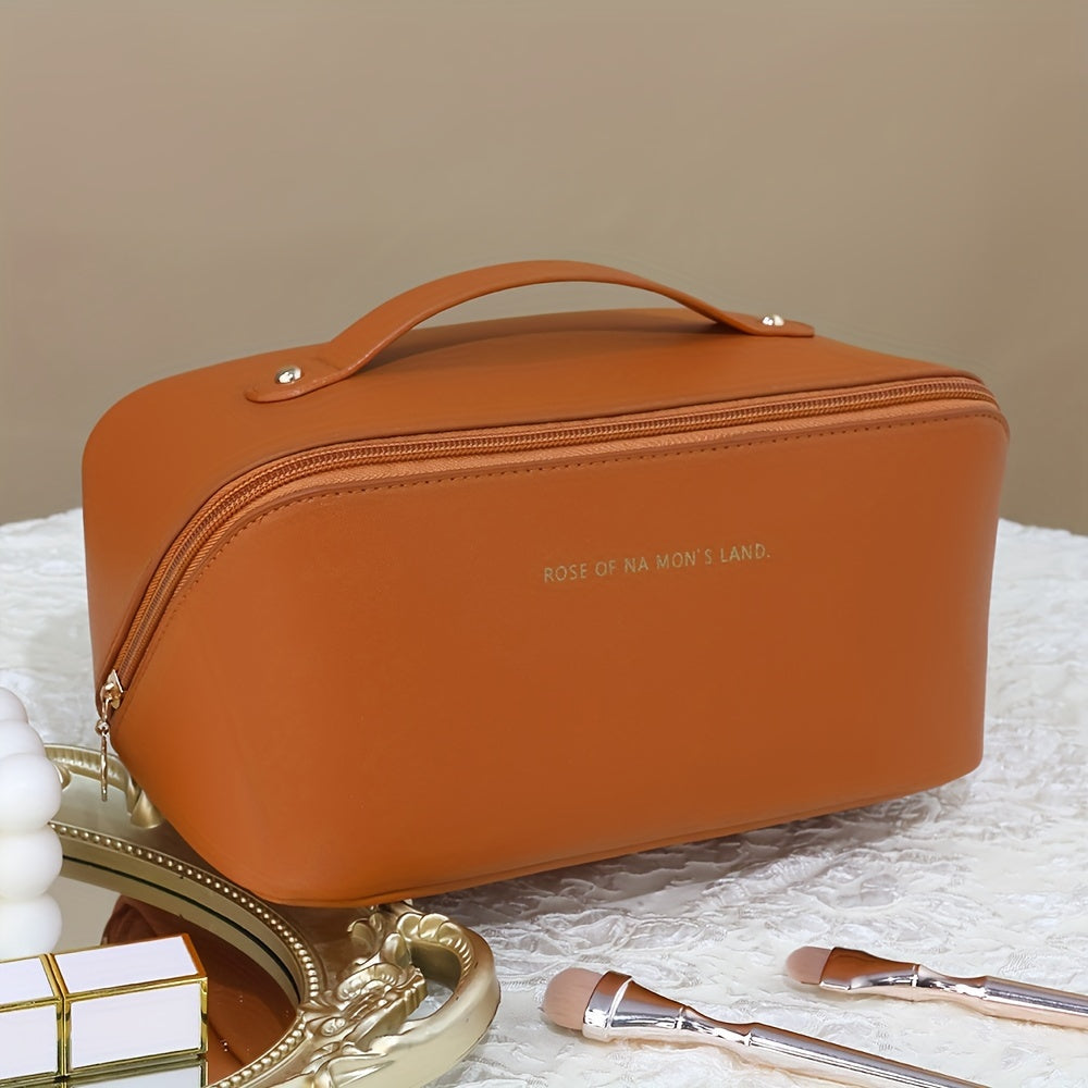 Travel Large Capacity Cosmetic Bag For Women, Portable Makeup Bag Pouch Open Flat Toiletry Bag, Make Up Organizer With Divider And Handle