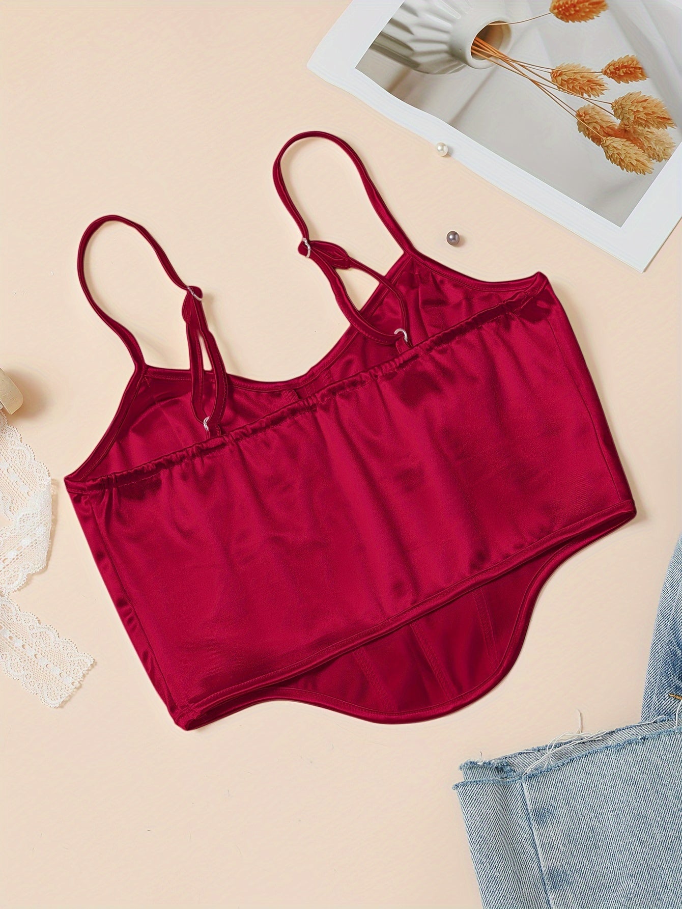 Chic Light Purple Satin Corset Crop Top .