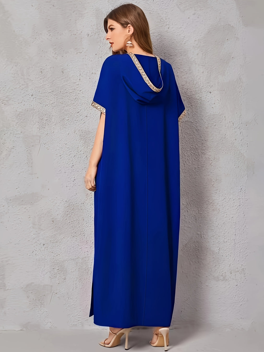 Contrast Trim V-neck Kaftan Dress, Elegant Batwing Sleeve ./MH