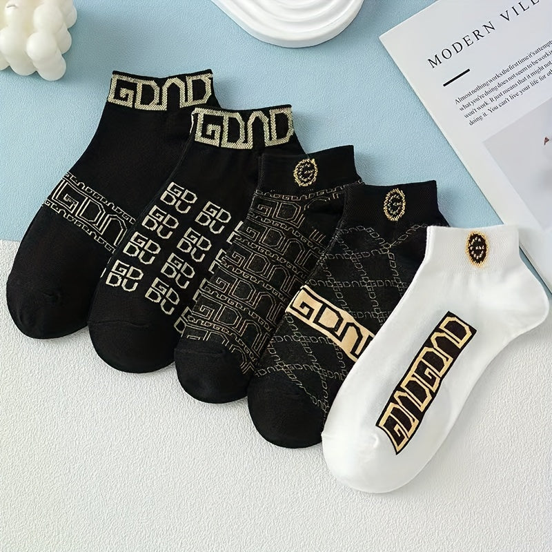 10 Pairs Of Men's French Style Vintage Pattern Crew Socks, Comfy Breathable Casual Soft & Elastic Socks, Suitable For Summer