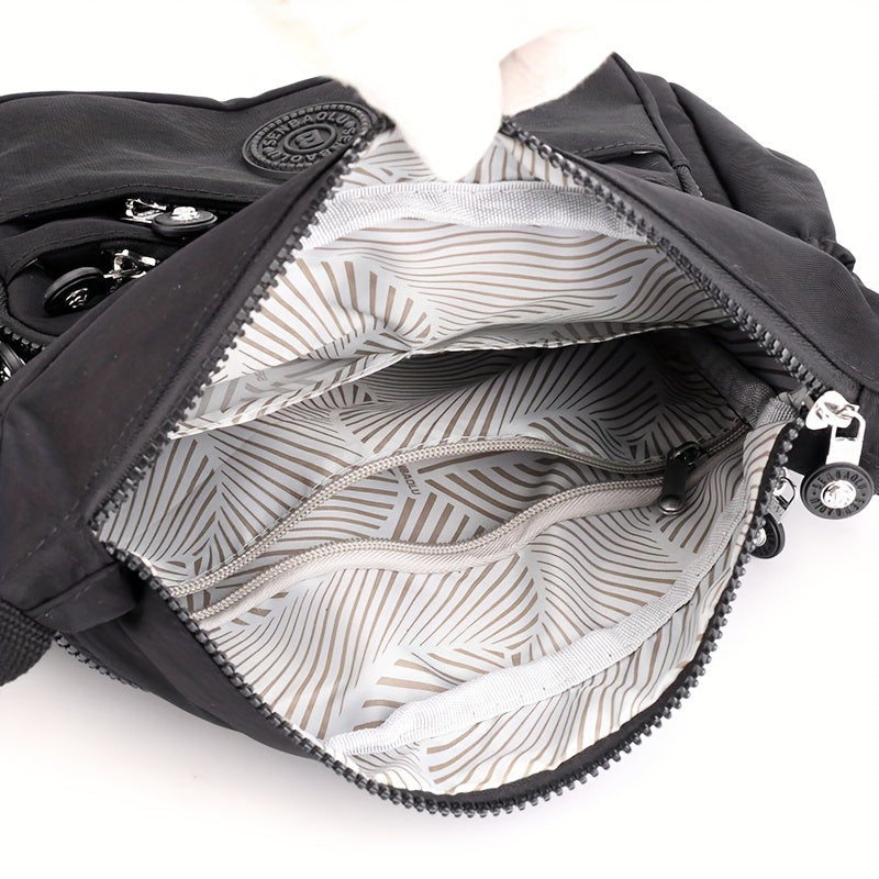 Chic Black Nylon Crossbody Bag for Women - Lightweight, Adjustable Strap, Multi-Pocket Design for Travel, Shopping, Dates & School