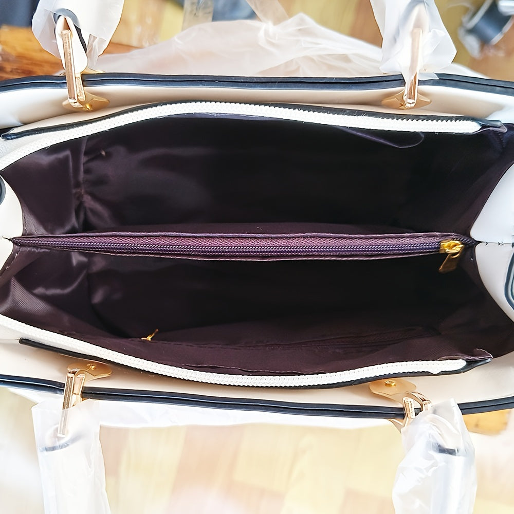 Letter Decor Satchel Bag, Stylish Top Handle Purse, Large Capacity Shoulder Office & Work Bag