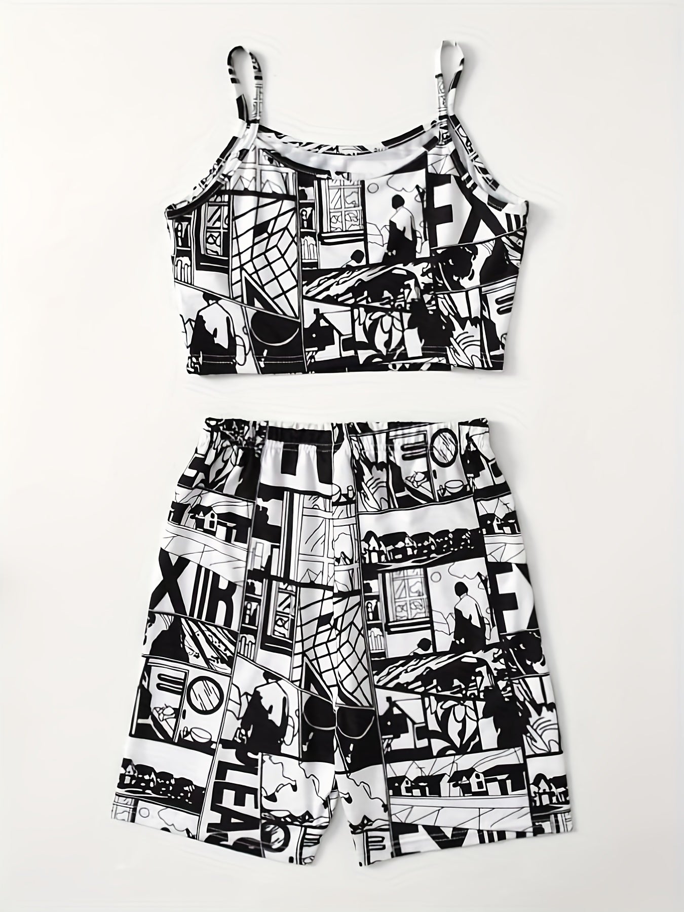 Anime Print Two-piece Shorts Set,