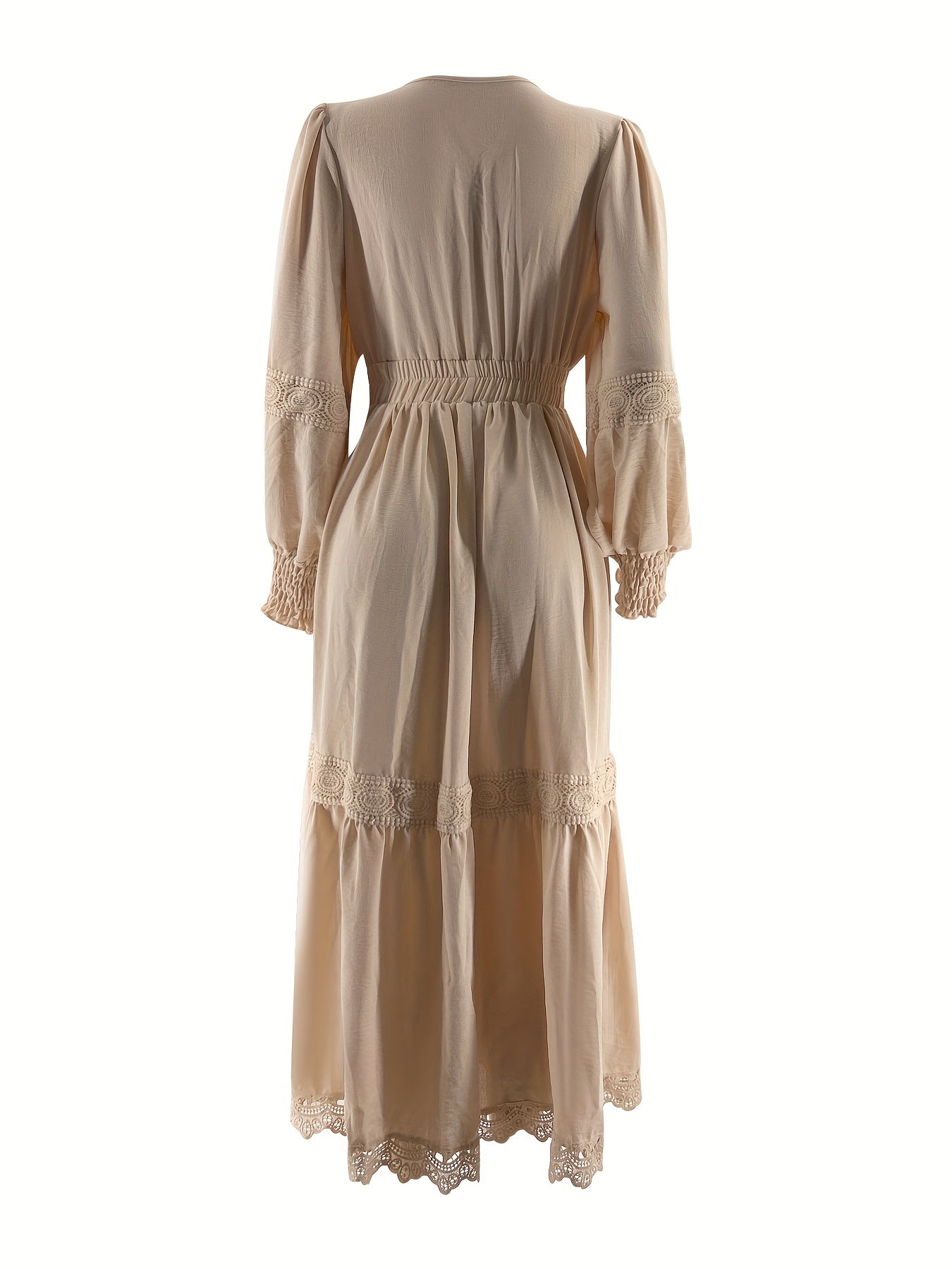 Women'S Elegant Beige V-Neck Long Dress ./MH