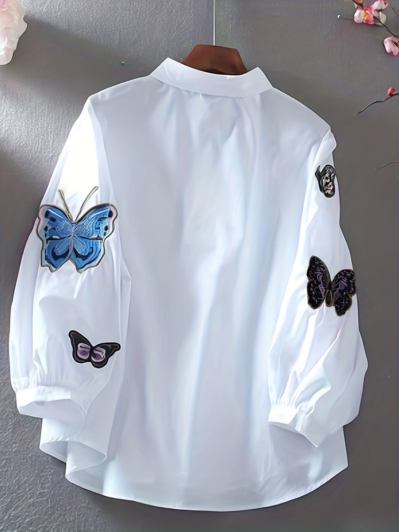 Butterflies Print Shirt, Long Sleeve Button Up Casual Top.