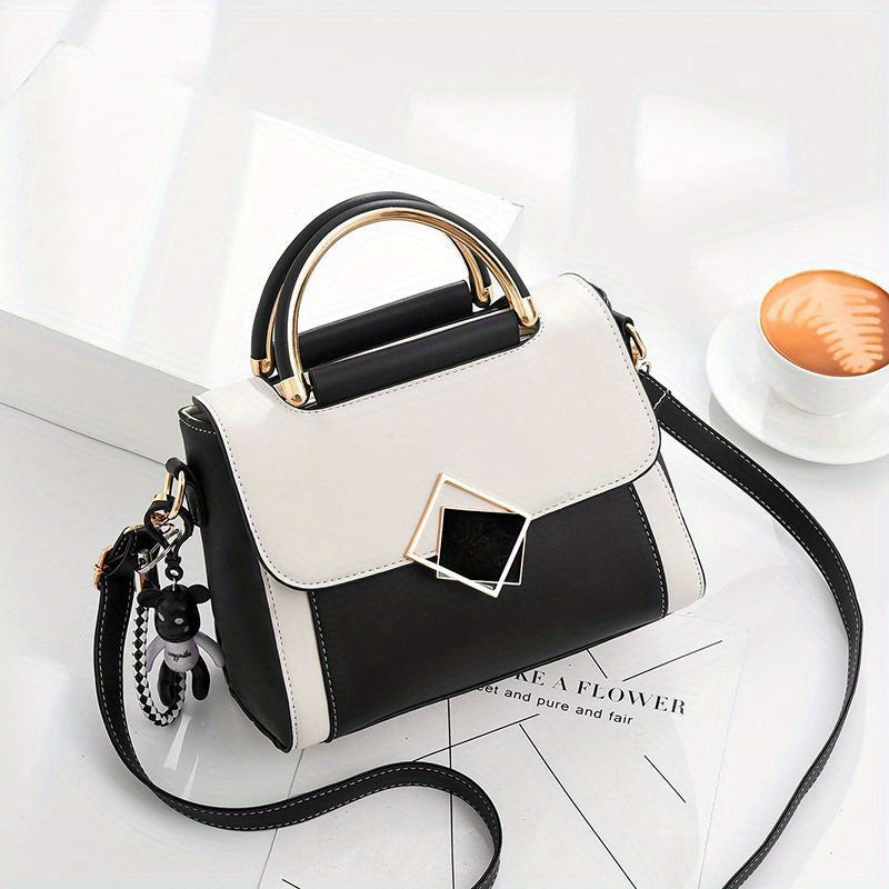 Trendy Colorblock Square Shoulder Bag, All-Match Classic Top Handle Crossbody Wallet For Women