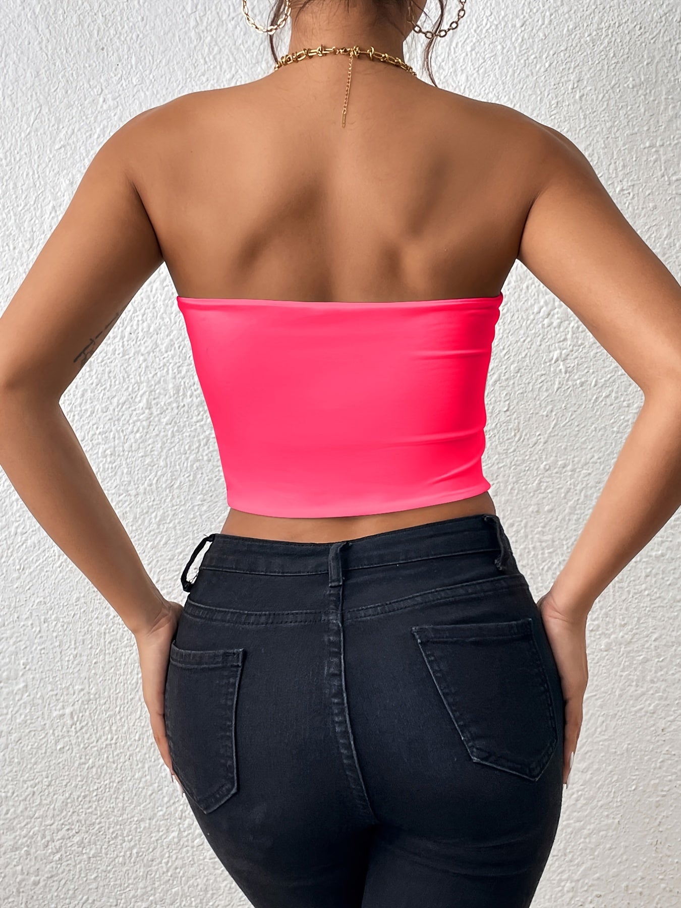 Sexy Bodycon Crop Tube Top, Solid Stretchy Tube Top,