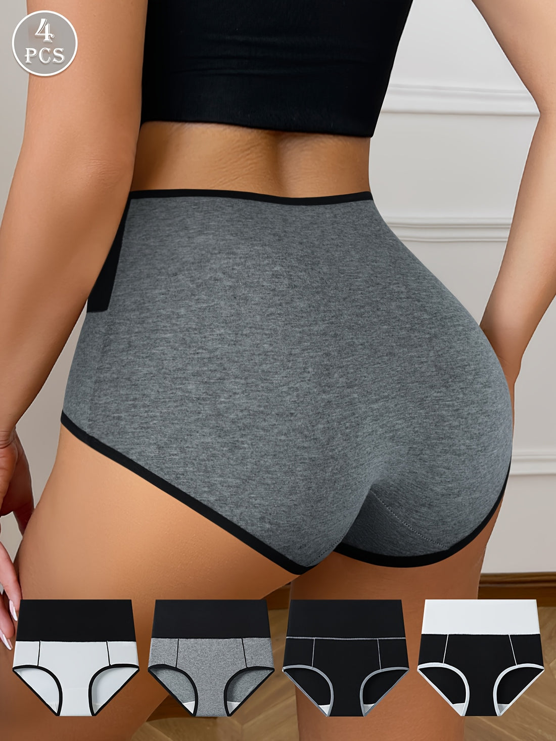 4-Pack Elegant High-Waist Cotton Panties for Women, /MH