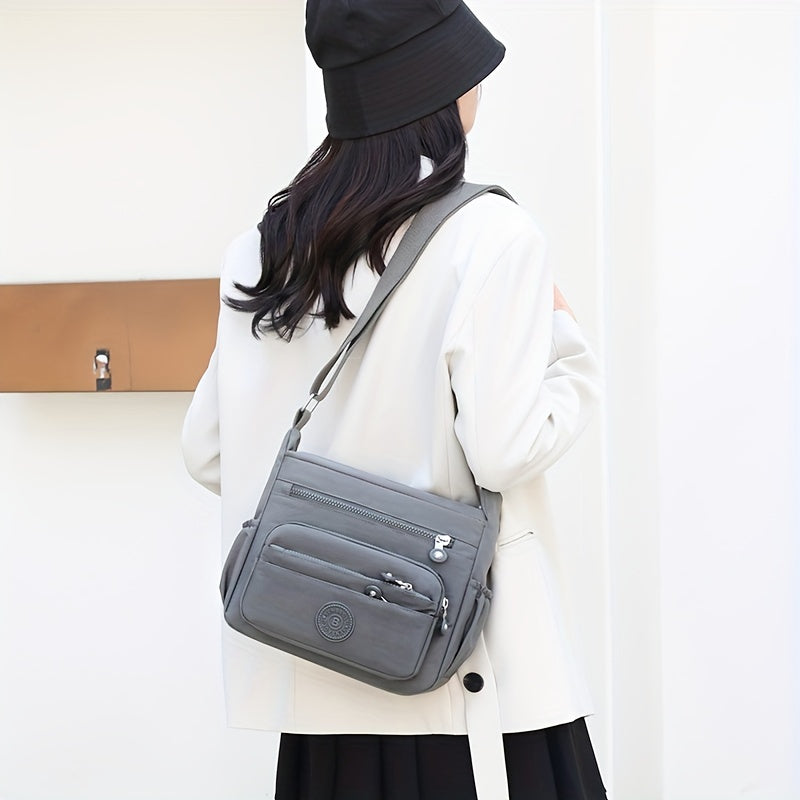 Chic Black Nylon Crossbody Bag for Women - Lightweight, Adjustable Strap, Multi-Pocket Design for Travel, Shopping, Dates & School