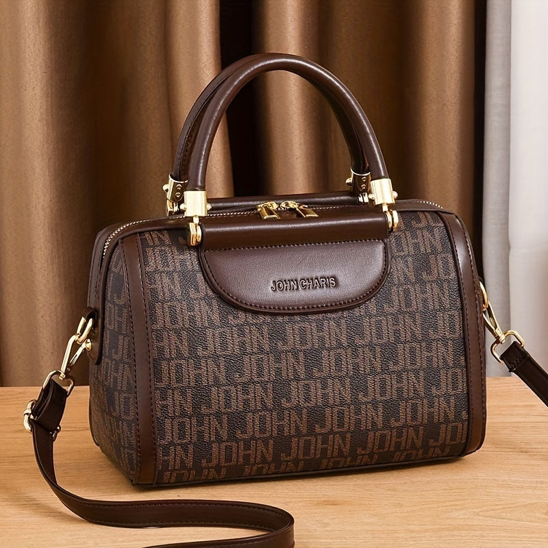 [Designer Boston Handbag] Large Capacity Designer-Inspired Boston Handbag for Women - Polyester Lined Shoulder Bag with Zipper Closure, Painted Edges, Fashionable Versatile Crossbody Purse