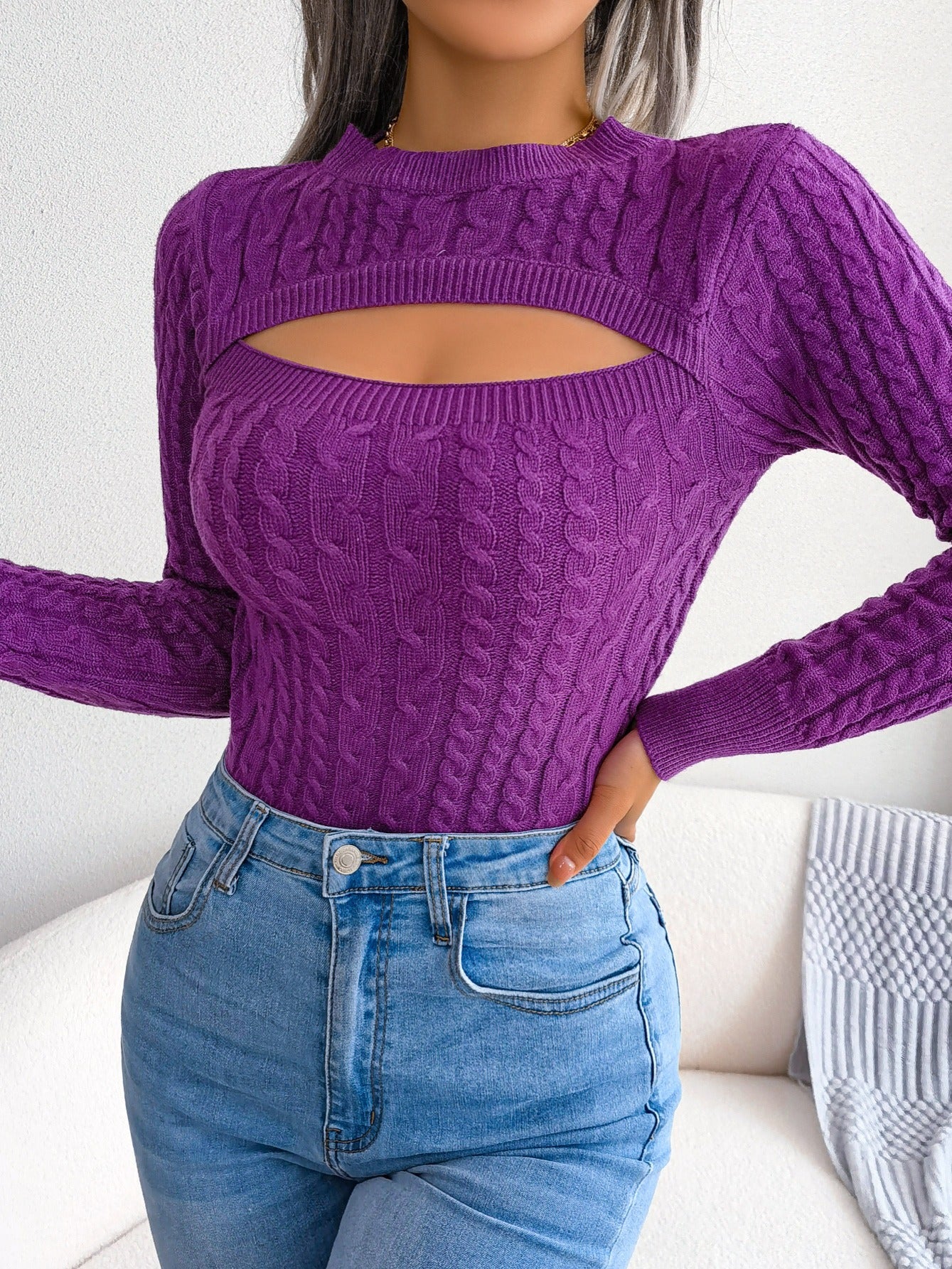 Women'S Sexy Hollow-Out Knit Pullover Sweater,