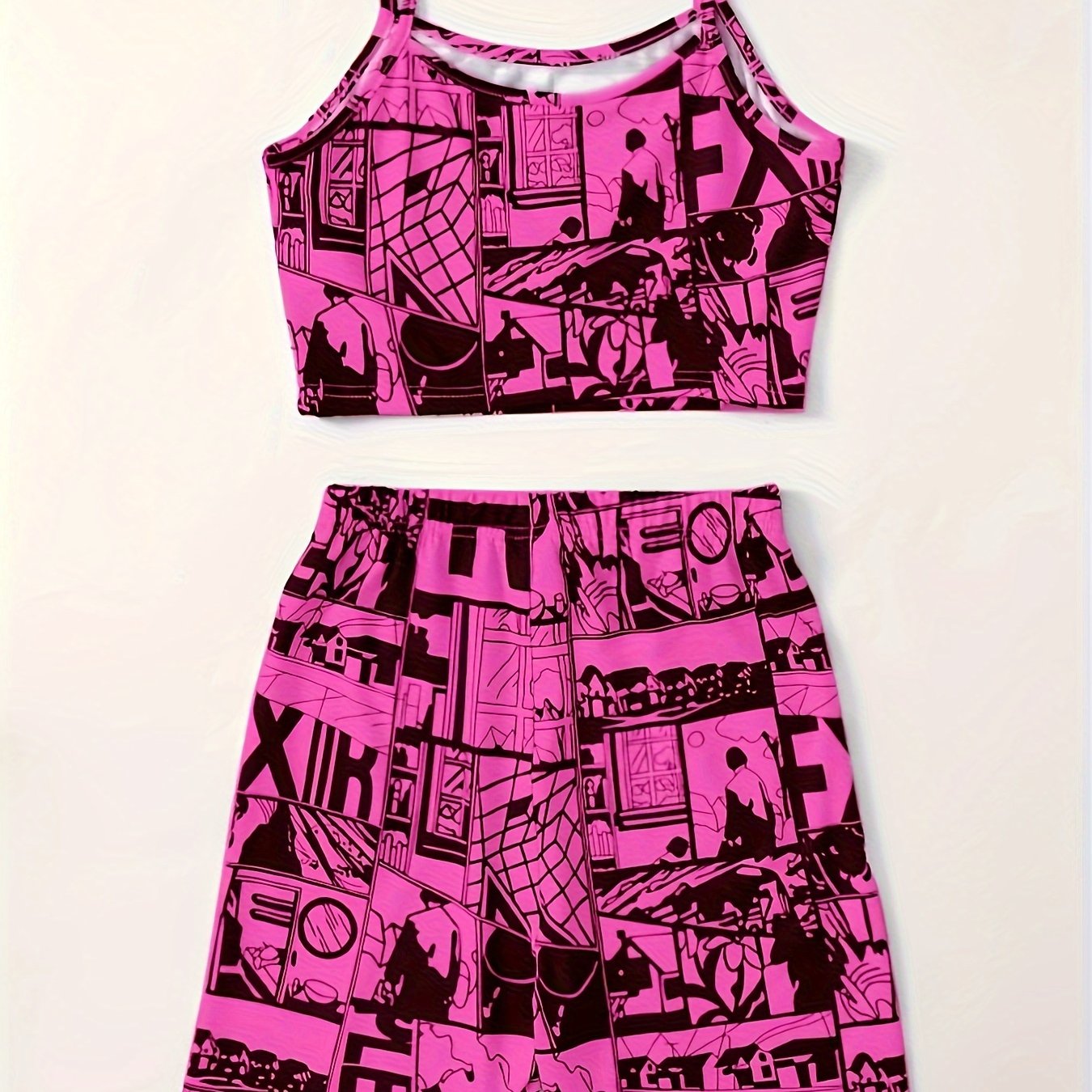Anime Print Two-piece Shorts Set,
