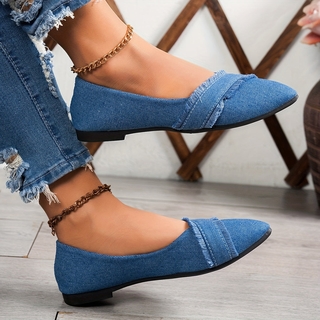[Elegant Flats] Lightweight Blue Women's Pointed-Toe Flats | Breathable Fabric Upper & Slip-On Closure, All-Season Casual to Dressy Shoes, Synthetic Cover Lined for Comfort, Cute Shoes, Elegant Shoe Design, Durable Tpr Sole