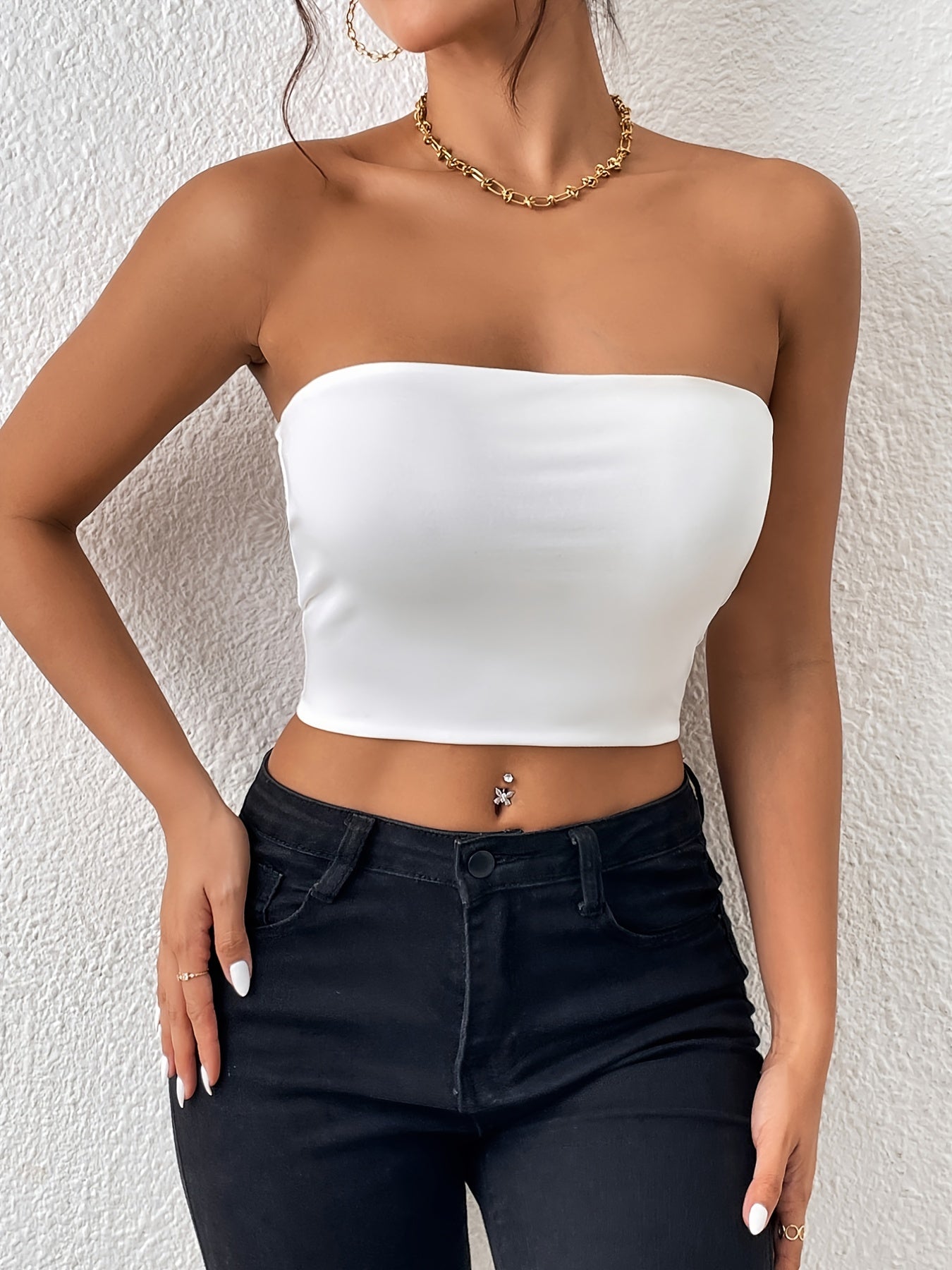 Sexy Bodycon Crop Tube Top, Solid Stretchy Tube Top,