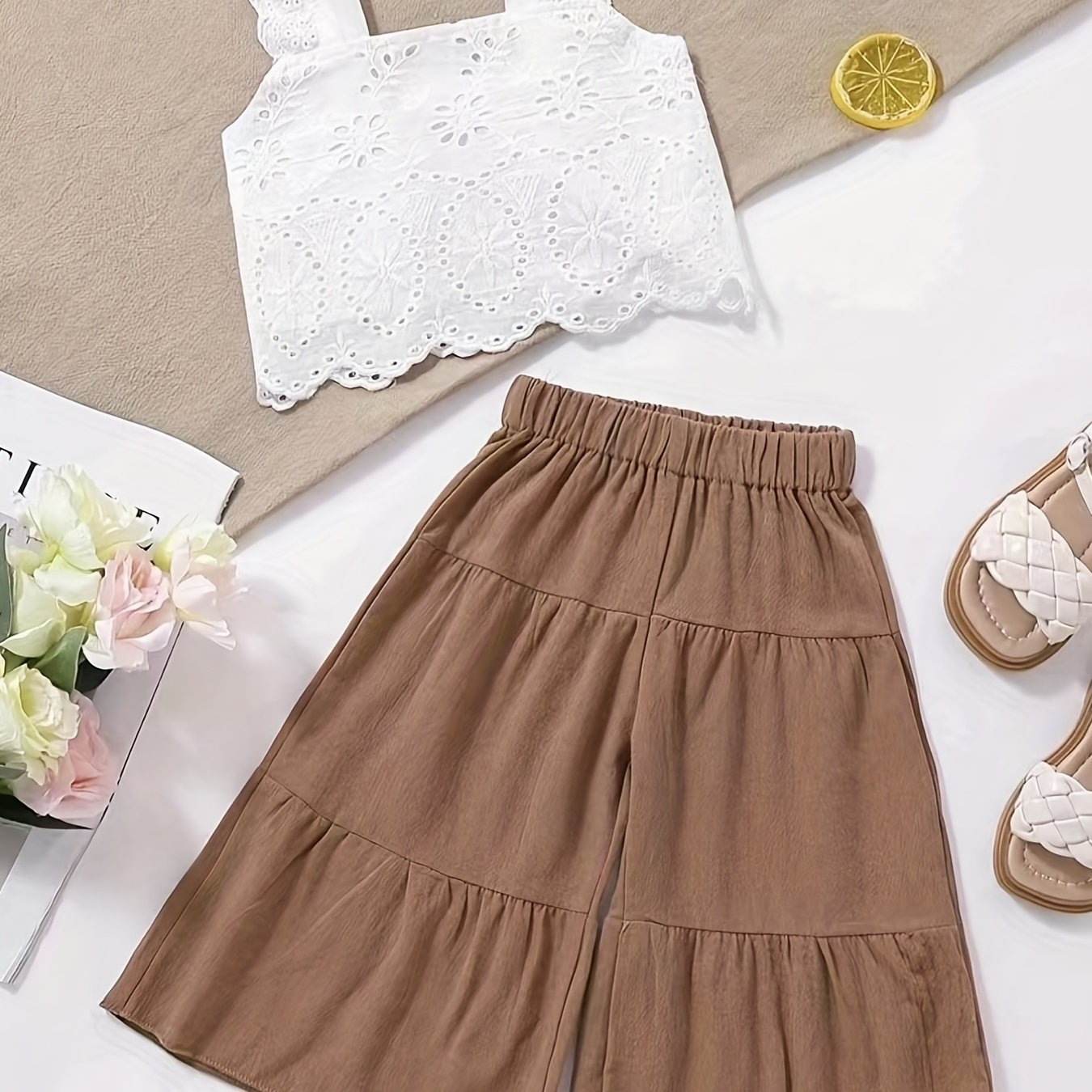 Adorable 2-Piece Outfit for Baby Girls: Comfy Cotton Cami Crop Top & Pants Set!