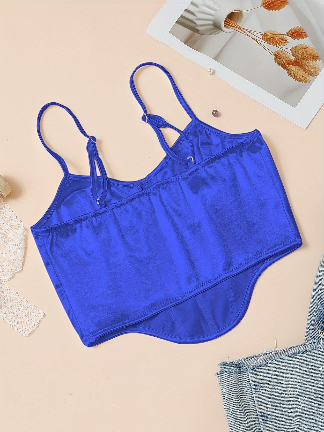 Chic Light Purple Satin Corset Crop Top .
