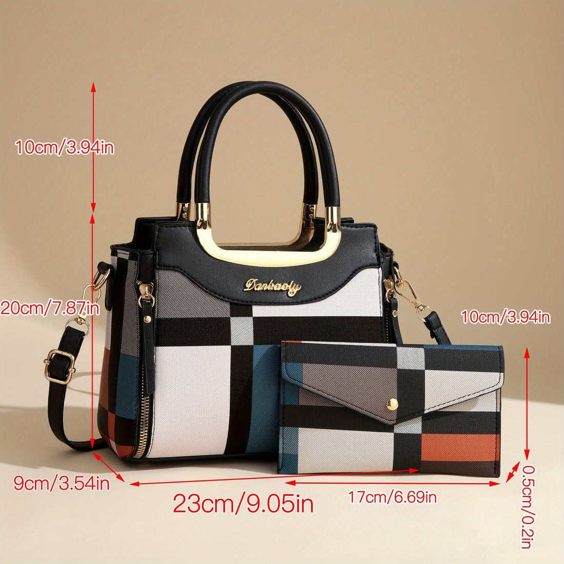 CHROSGEKEIDI Elegant Plaid Tote and Crossbody Bag Set, Large Capacity, with Adjustable Strap, Zipper Closure, Polyester Lined, for Women - Chic Gift for Mom and Family, Versatile Shoulder Bag|Chic Tote Bag Set| Bag, Cute Bag
