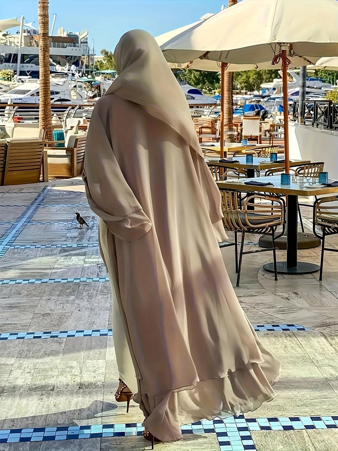 Solid Color Tie Waist Modest Dress, Elegant Layered Hem Maxi '/MH