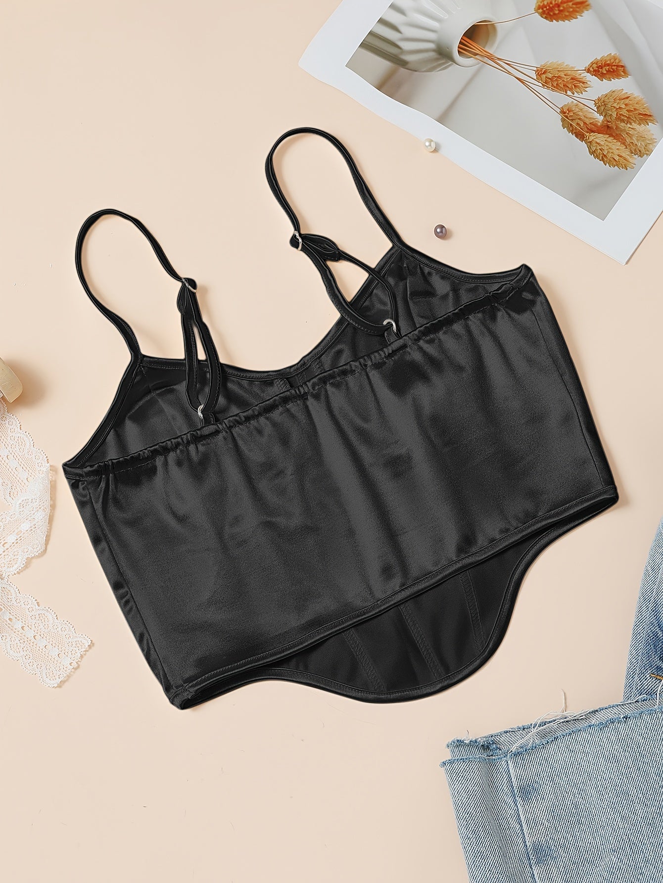 Chic Light Purple Satin Corset Crop Top .