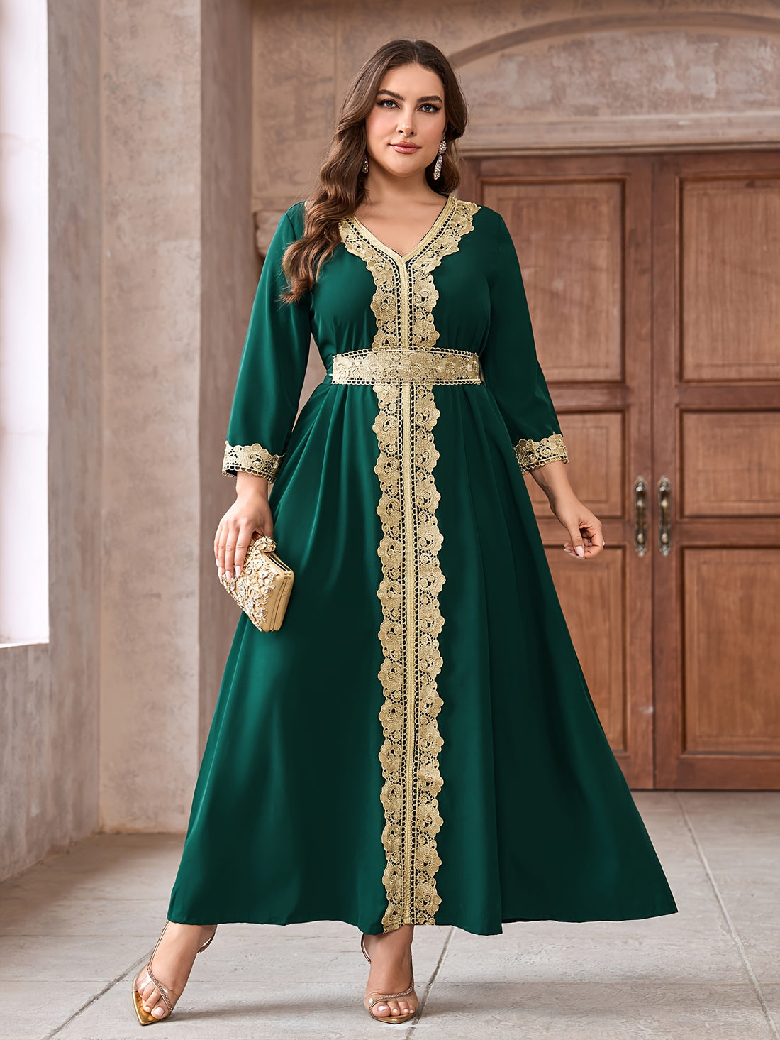 Plus Size - Elegant Emerald Green Traditional Muslim Dress -./MH