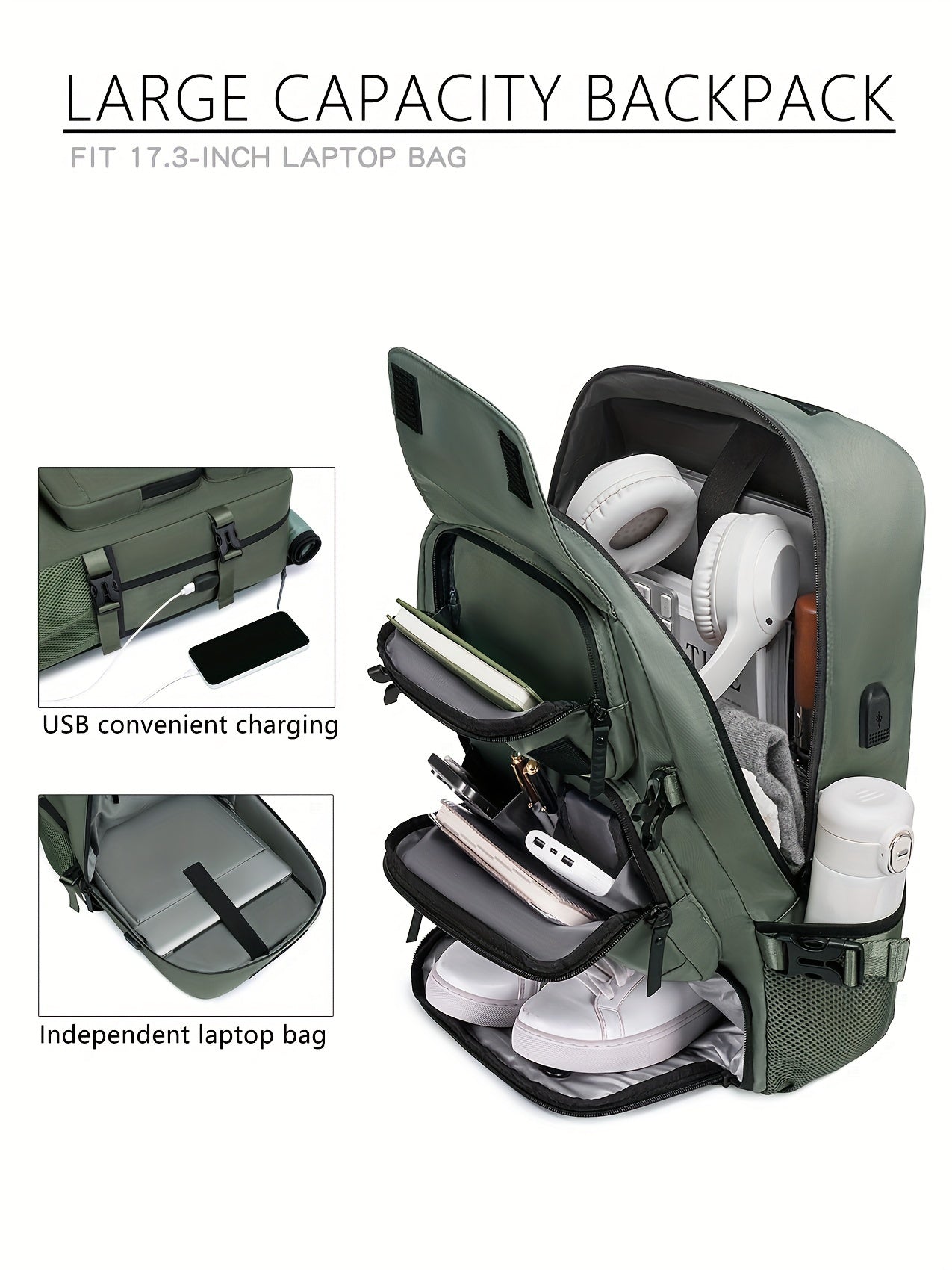 Versatile Large-Capacity Backpack for Men & Women - Durable Hiking & Camping Bag with Shoe Compartment, USB Charging Port, and Multiple Pockets - Ideal for Business and Personal Gifts, Camping Backpack