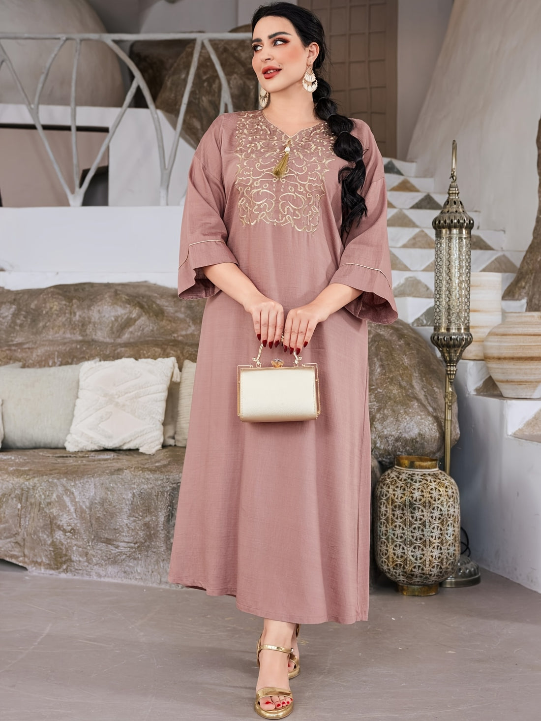 Golden Arabic Women's Elegant Dress JALABIA ./MH