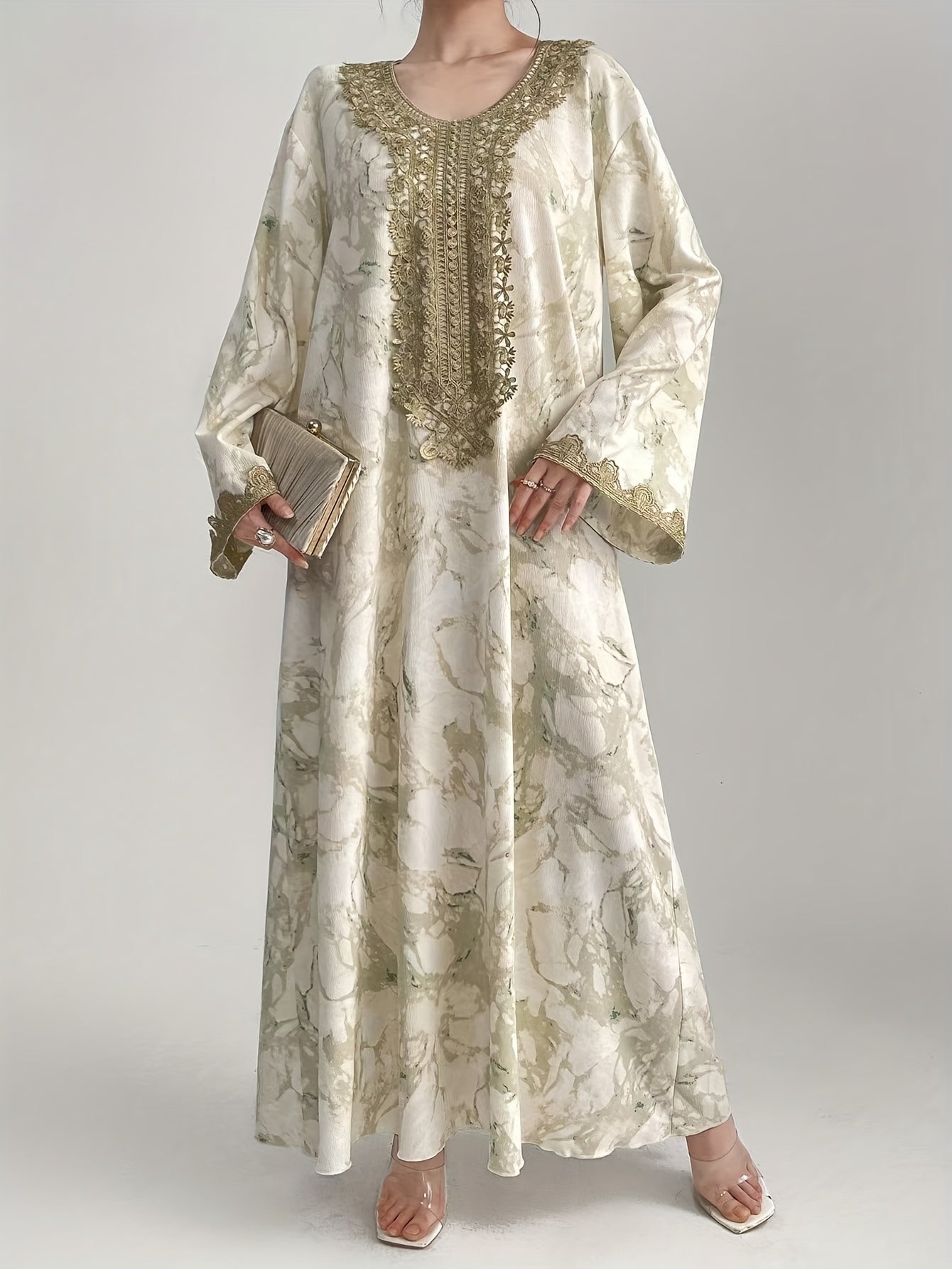 Round Neck Embroidered Stylish Over-the-Knee Maxi Dress./MH