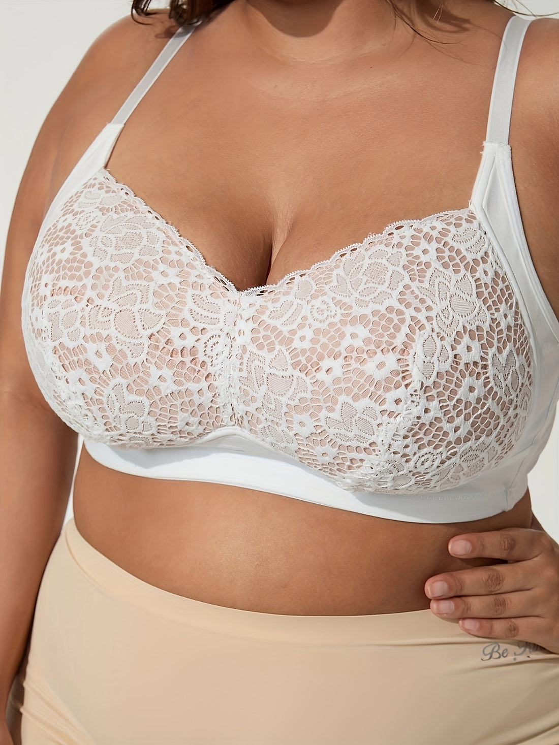 Plus Size Women's Elegant Contrast Lace Trim Adjustable Strap Comfort./MH
