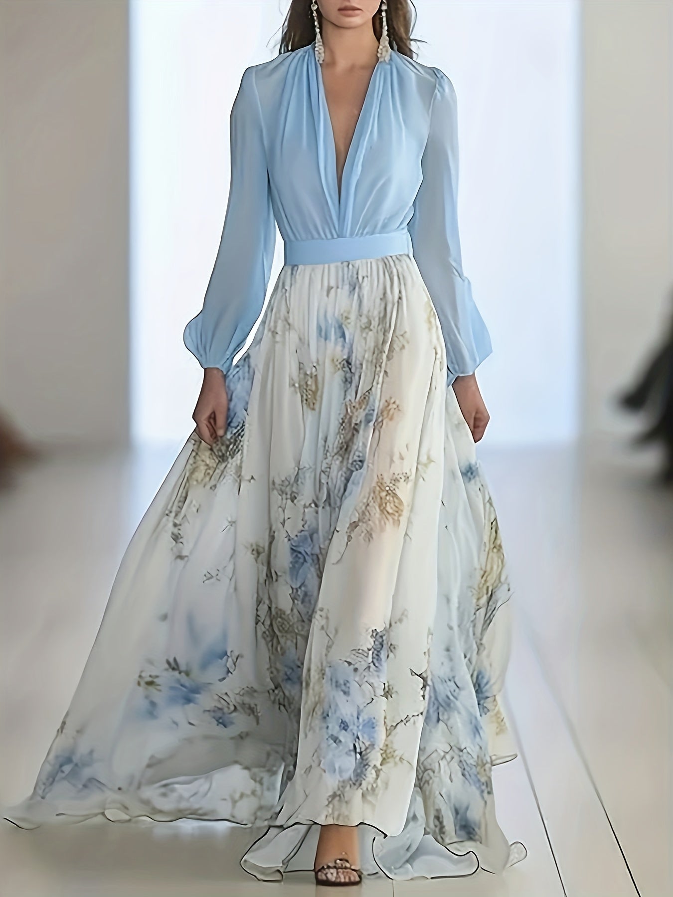 Elegant Women'S Bohemian Chiffon Maxi Dress ./MH