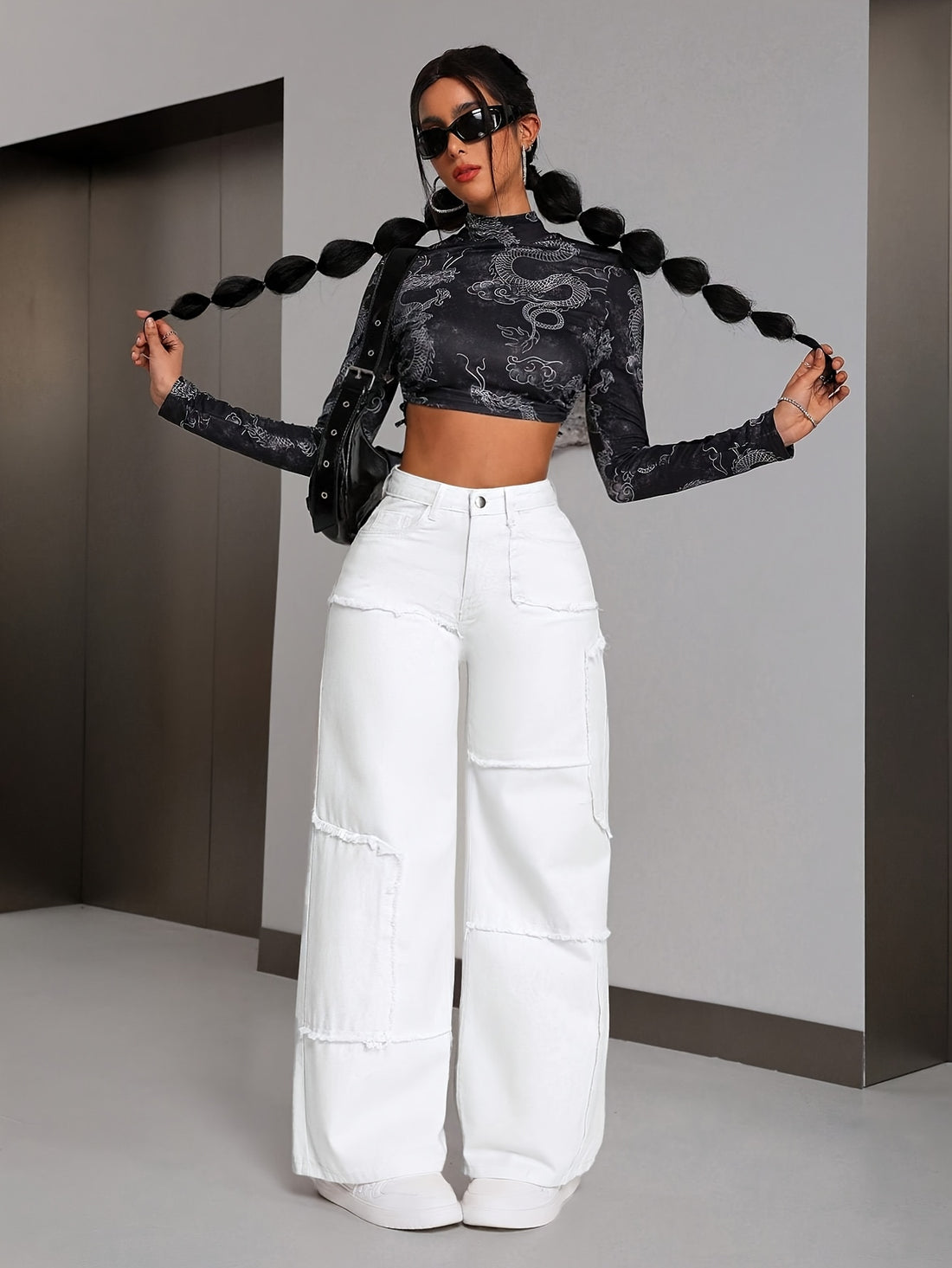 Women's High-Waisted Wide-leg Jeans - Stretchy Non-See-Through Pants with Straight Leg Cut, Mid-Rise Skinny fit, Machine Washable All-Season Trousers for Everyday & Formal Outfits - Elegant Pants for Women, Ladies Jeans