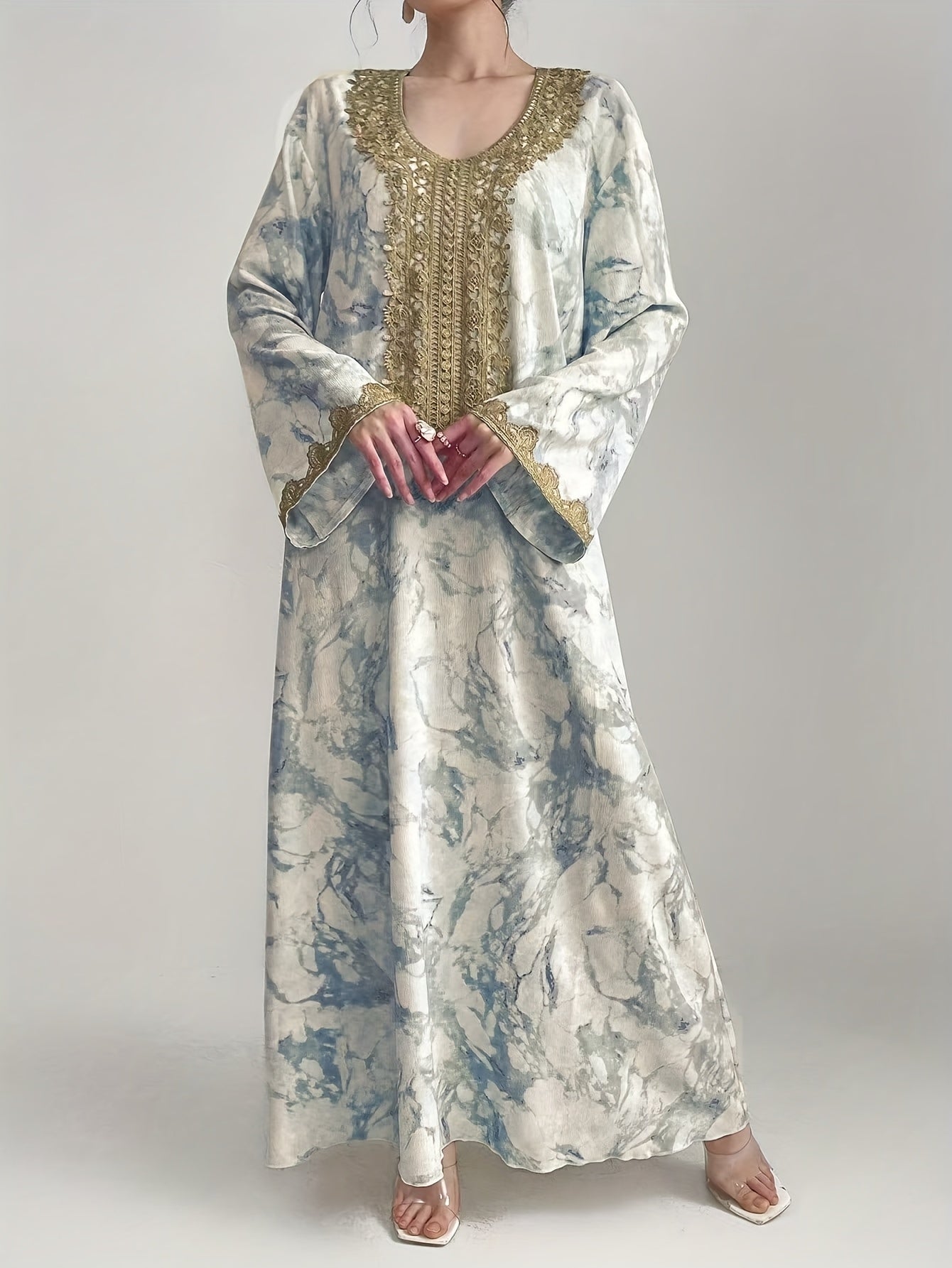 Round Neck Embroidered Stylish Over-the-Knee Maxi Dress./MH