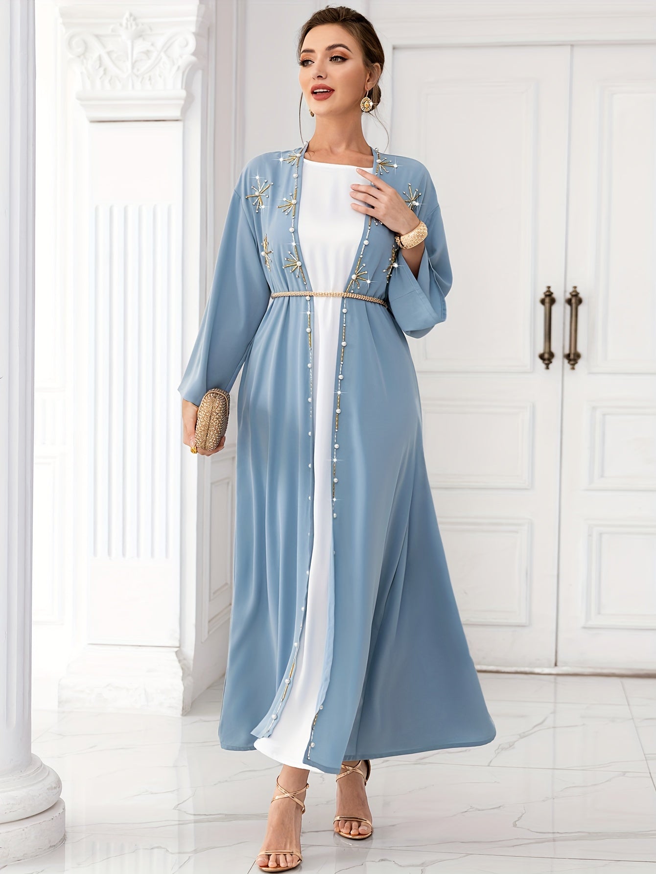 Open Front Long Sleeve Kaftan Dress,women fashion'/MH
