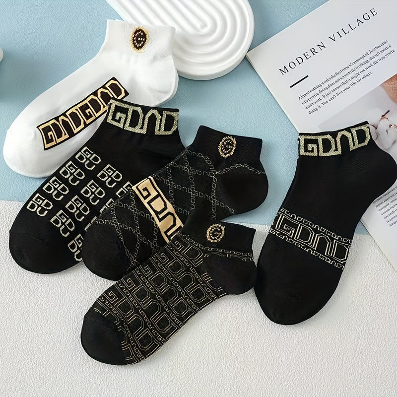 5 Pairs Unisex Letter Graphic Socks, Lightweight & Breathable Ankle Socks, Women's Stockings & Hosiery