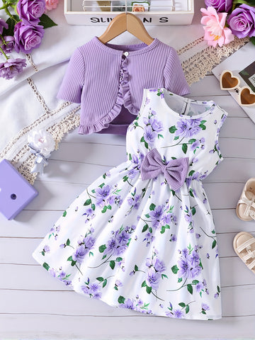 Girls' Fashion Princess Print Dress with Jacket./MH