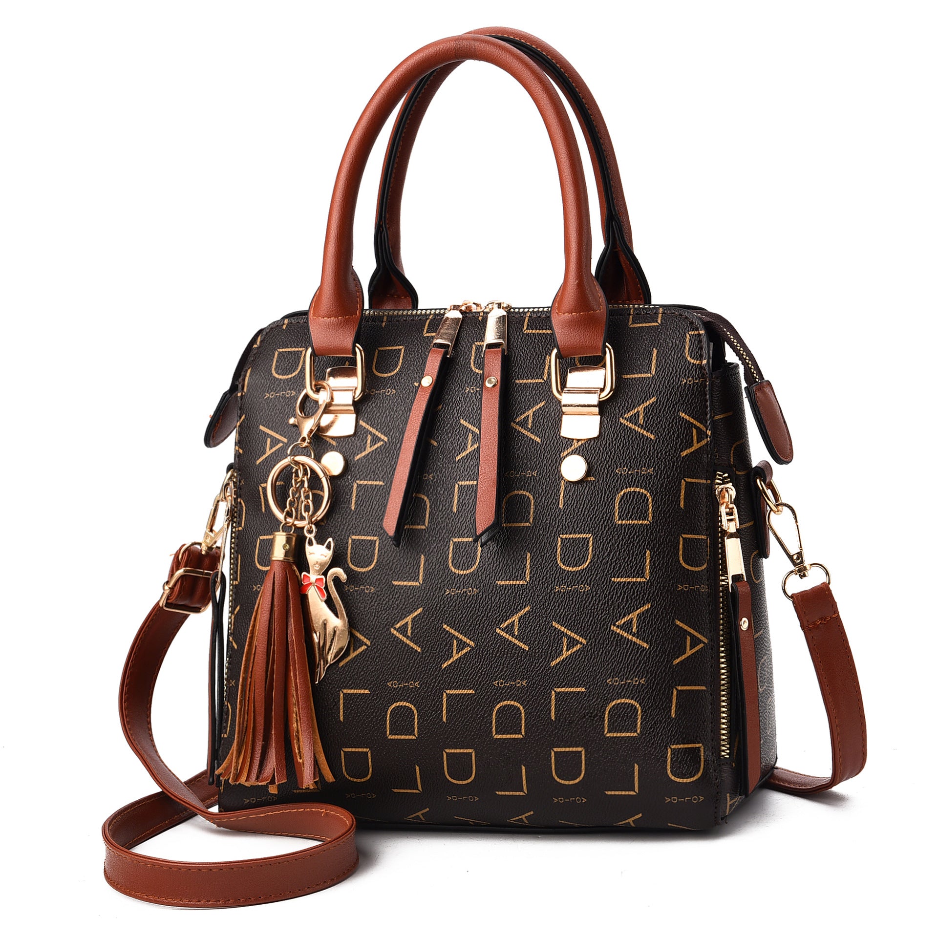 Letter Print Handbag, Tassel Decor Square Crossbody Bag, Women's Small Top Handle Purse