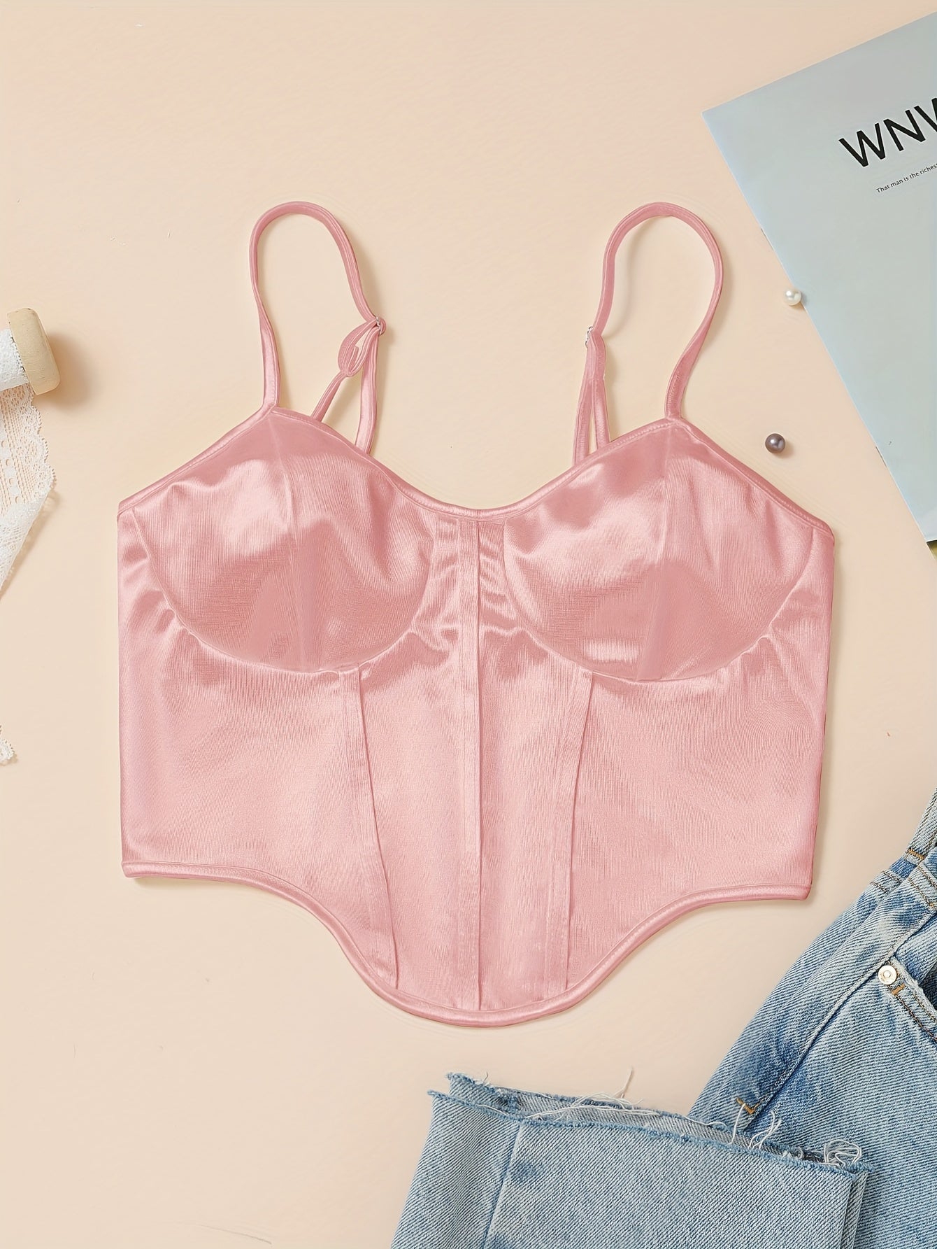 Chic Light Purple Satin Corset Crop Top .