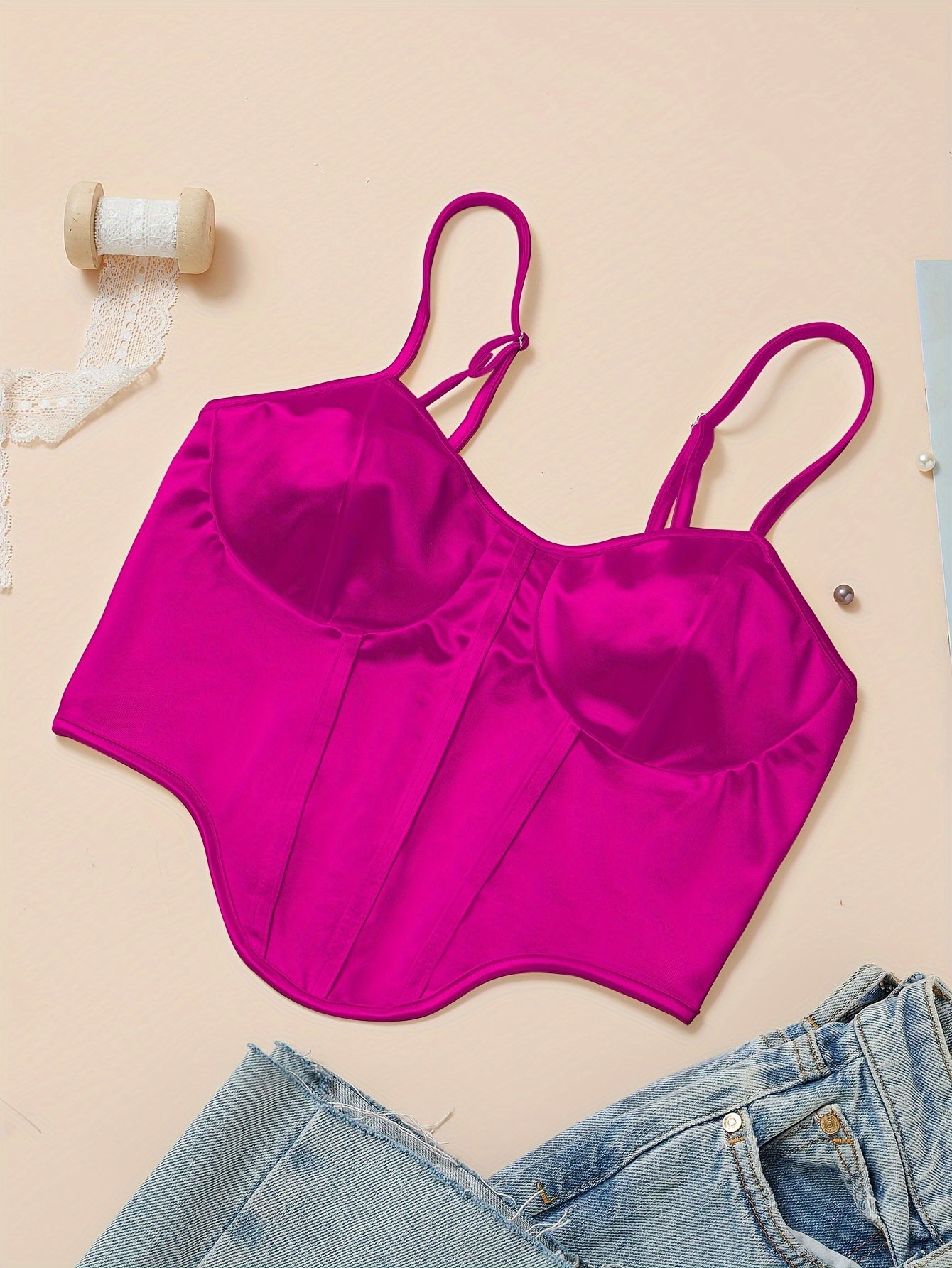 Chic Light Purple Satin Corset Crop Top .