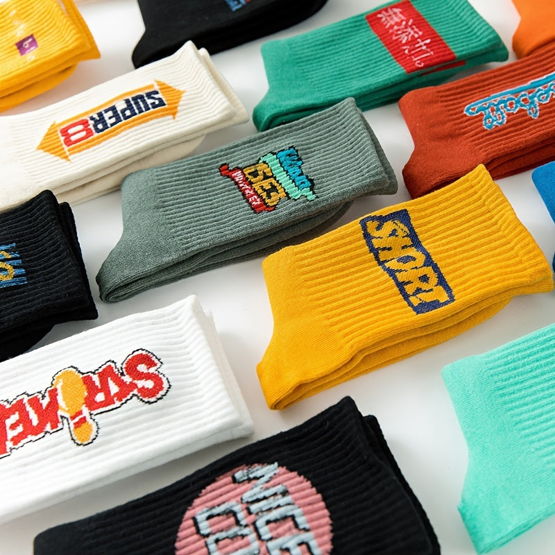 5/10 Pairs Letter Print Socks, Comfy & Breathable Mid Tube Socks, Women's Stockings & Hosiery