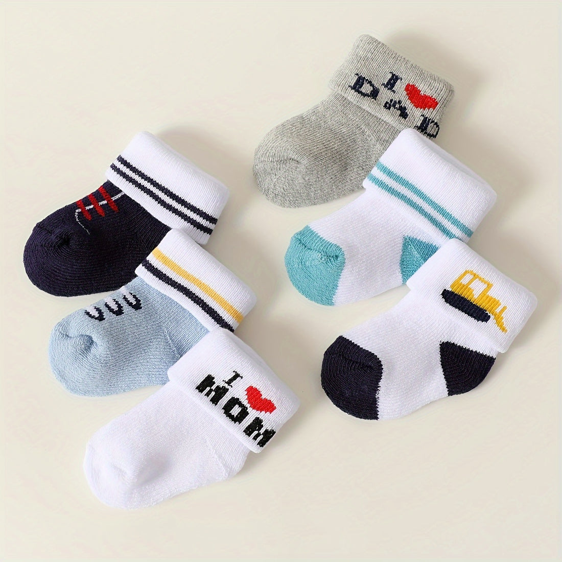 6/12 Pairs Baby Socks - Soft Warm Winter Socks with Cute Candy Colors, "I Love Mom" & "I Love Dad" Designs, Unisex Infant Socks for Boys & Girls, Hand Wash Only, Autumn & Winter Essentials, Baby Socks, Cozy Babywear, Playful